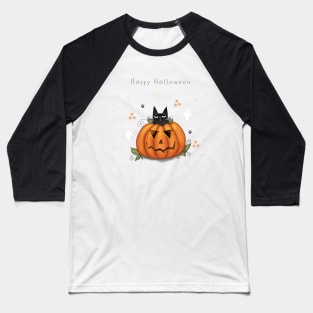 Halloween cute black cat and spooky pumpkin. Baseball T-Shirt